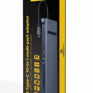 Gembird A-CM-COMBO10-01 base para portátil y replicador de puertos Alámbrico USB 3.2 Gen 1 (3.1 Gen 1) Type-C Gris