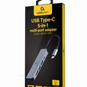 Gembird A-CM-COMBO5-03 base para portátil y replicador de puertos Alámbrico USB 3.2 Gen 1 (3.1 Gen 1) Type-C Plata