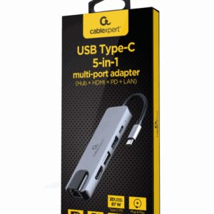 Gembird A-CM-COMBO5-04 base para portátil y replicador de puertos Alámbrico USB 3.2 Gen 1 (3.1 Gen 1) Type-C Plata