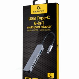 Gembird A-CM-COMBO6-02 base para portátil y replicador de puertos Alámbrico USB 3.2 Gen 1 (3.1 Gen 1) Type-C Gris