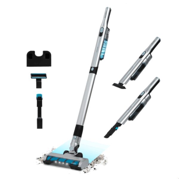 Cecotec 08403 aspiradora de pie y escoba eléctrica 2-in-1 stick vacuum Batería Secar Sin bolsa Negro, Azul, Acero inoxidable