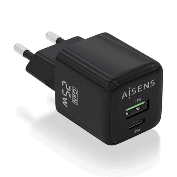 AISENS ASCH-25W2P015-BK cargador de dispositivo móvil Universal Corriente alterna Carga rápida Interior
