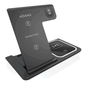 AISENS ASCH-15W3WC043-BK cargador de dispositivo móvil Auriculares, Teléfono móvil, Smartphone, Reloj inteligente Cargador inalámbrico Carga rápida Interior