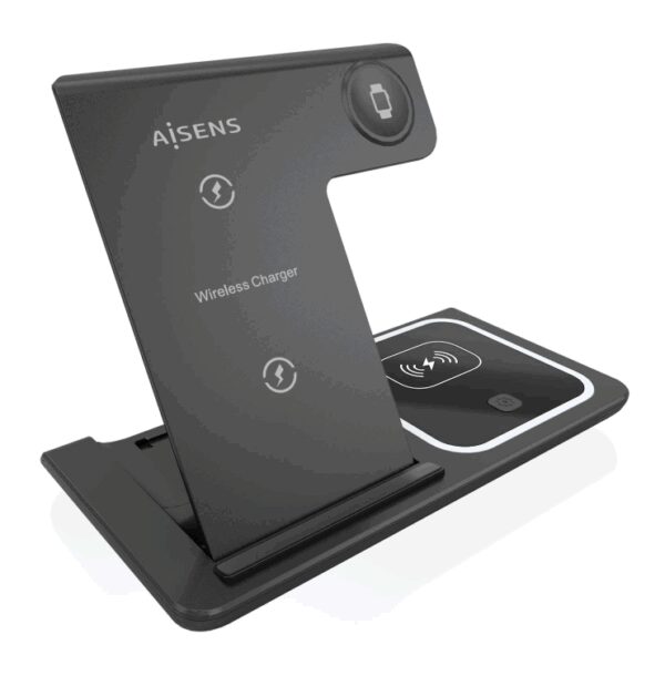 AISENS ASCH-15W3WC043-BK cargador de dispositivo móvil Auriculares, Teléfono móvil, Smartphone, Reloj inteligente Cargador inalámbrico Carga rápida Interior