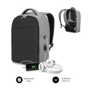 SUBBLIM MOCHILA SECURE V2 AP ANTIROBO 16'' GRIS maletines para portátil 40,6 cm (16") Negro, Gris