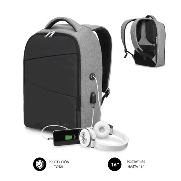 SUBBLIM MOCHILA SECURE V2 AP ANTIROBO 16'' GRIS maletines para portátil 40,6 cm (16") Negro, Gris
