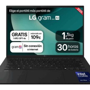 LG Gram 14ZD90T Intel Core Ultra 7 255H Portátil 35,6 cm (14") WUXGA 16 GB LPDDR5x-SDRAM 1 TB SSD FreeDOS Español Negro