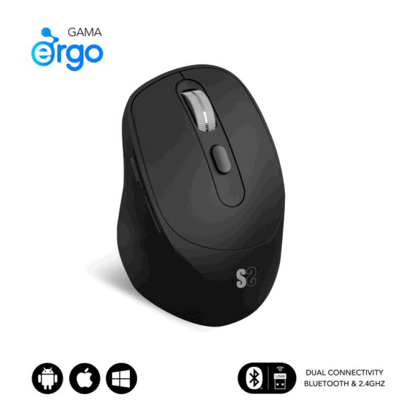 SUBBLIM RATON OPTICO DUAL COMFORT ERGO DUAL BATERIA NEGRO ratón Universal mano derecha Bluetooth + USB Type-A Óptico 2400 DPI