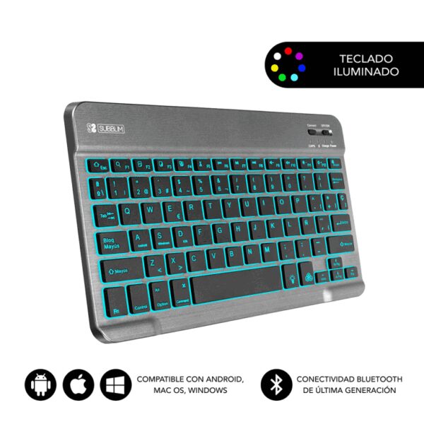 SUBBLIM TECLADO SMART BACKLIT BLUETOOTH GREY QWERTY Español Negro, Gris
