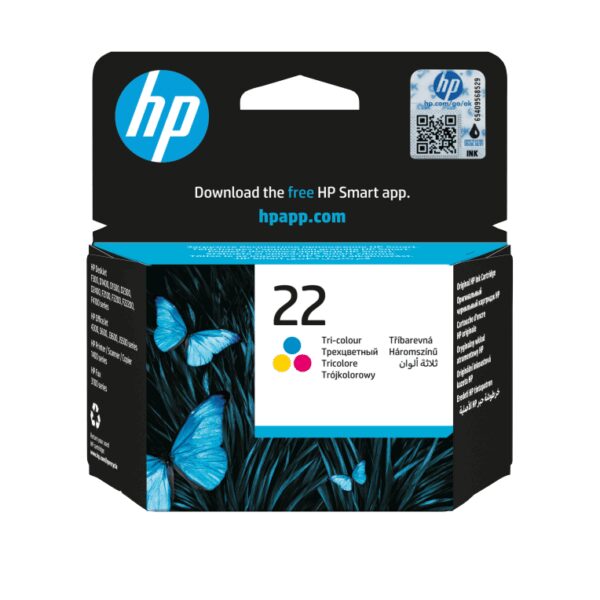 HP 22 Tri-color Original Ink Cartridge cartucho de tinta 1 pieza(s) Rendimiento estándar Cian, Magenta, Amarillo