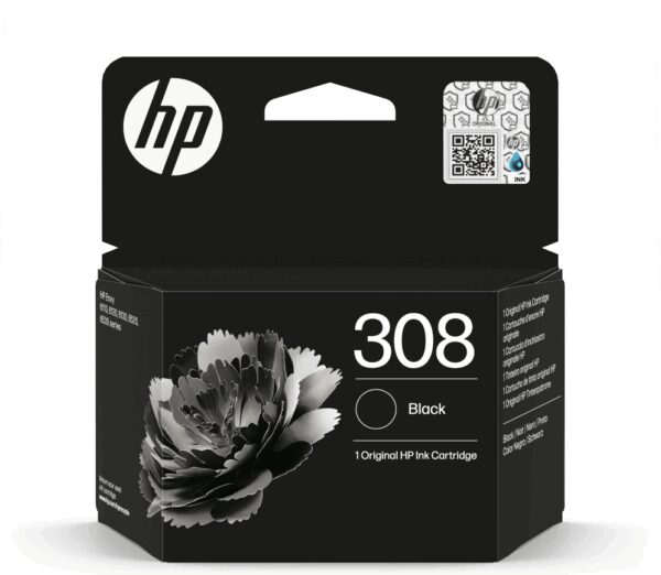 HP 308 Black Original Ink Cartridge EU cartucho de tinta 1 pieza(s) Rendimiento estándar Negro