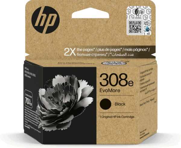 HP 308e EvoMore Black Original Ink Cartridge cartucho de tinta 1 pieza(s) Rendimiento estándar Negro