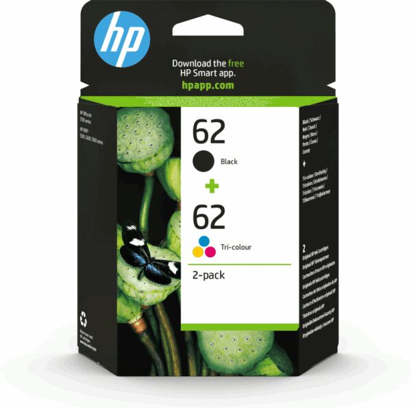 HP 62 2-pack Black/Tri-color Original Ink Cartridges cartucho de tinta 2 pieza(s) Rendimiento estándar Negro, Cian, Magenta, Amarillo