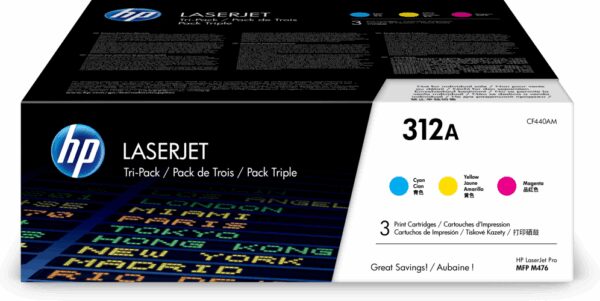 HP 312A Cyan Tri-Pack LaserJet Toner Cartridge cartucho de tóner 3 pieza(s) Original Cian, Magenta, Amarillo