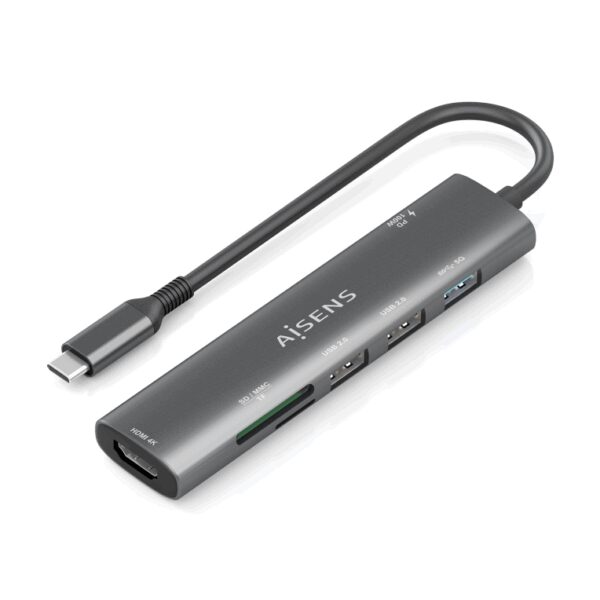 AISENS ASUC-7P027-GR base para portátil y replicador de puertos Alámbrico USB 3.2 Gen 1 (3.1 Gen 1) Type-C