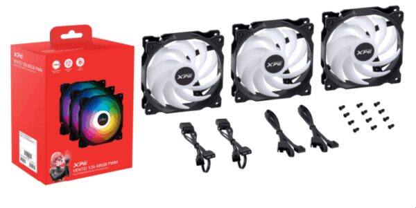 XPG VENTO 120 ARGB PWM Carcasa del ordenador Ventilador 12 cm Negro 3 pieza(s)