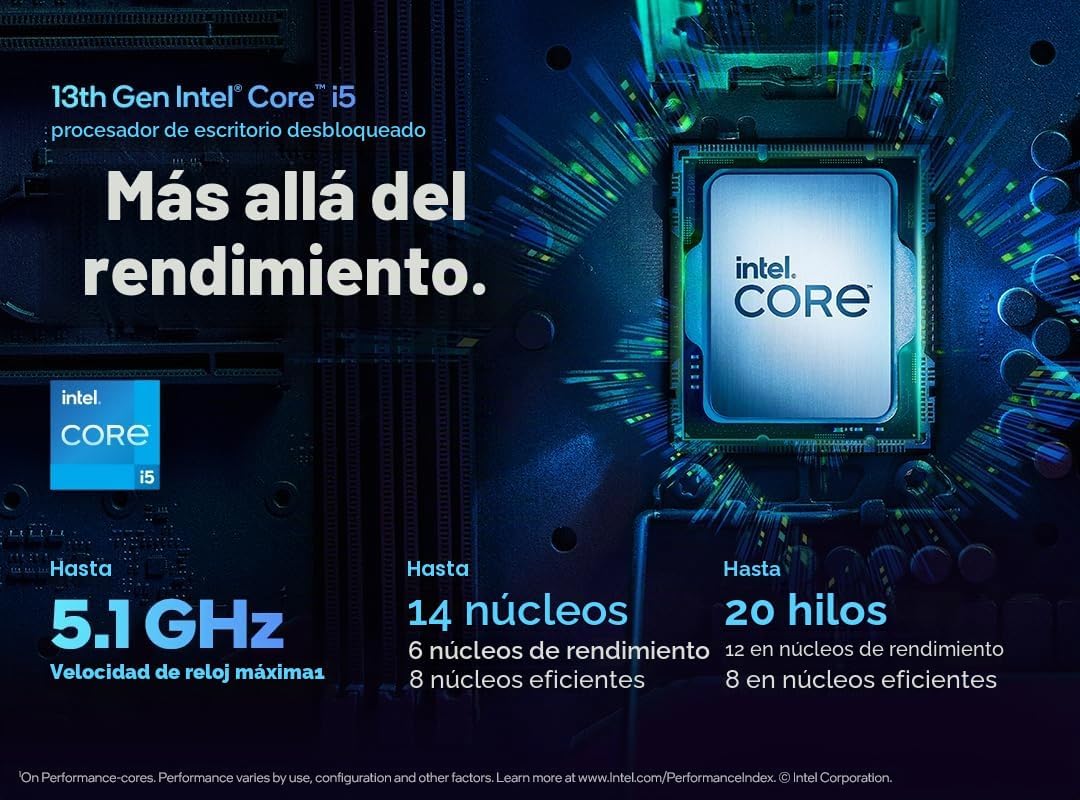 Vista de cerca del Intel Core i5-13600K montado en placa base