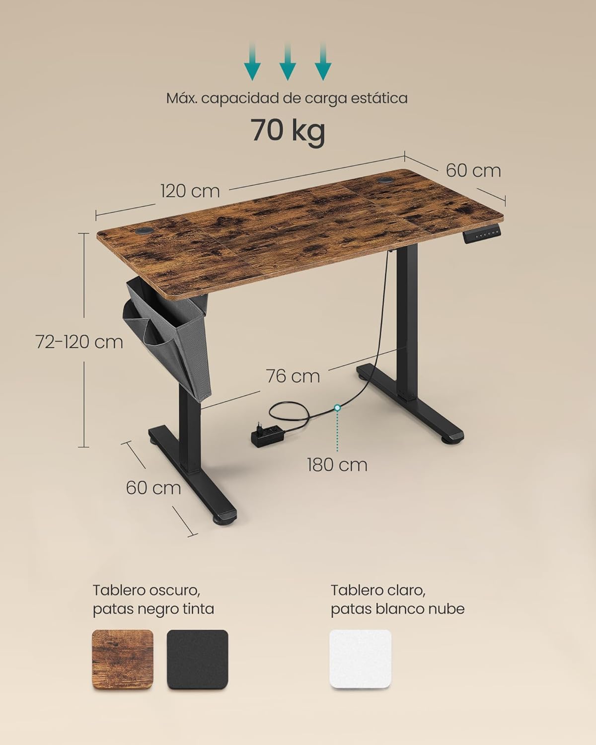 Diseño de Review Songmics Vintage: Mesa Elevable de Madera Rústica