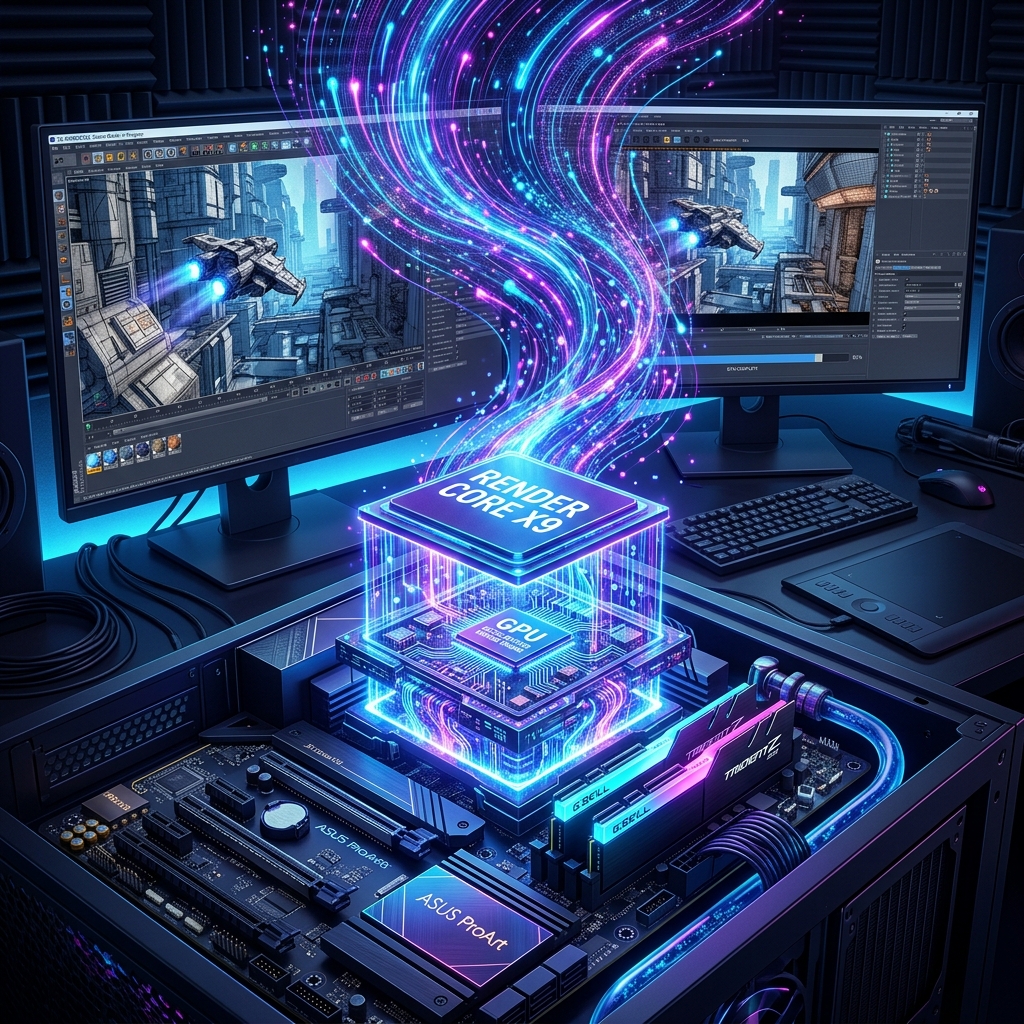 Procesador renderizando una escena de vídeo