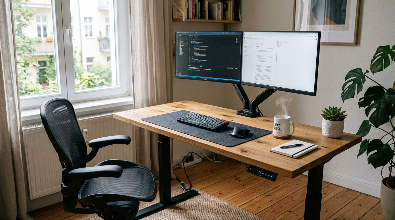Setup real de trabajo con escritorio elevable Flexispot E7