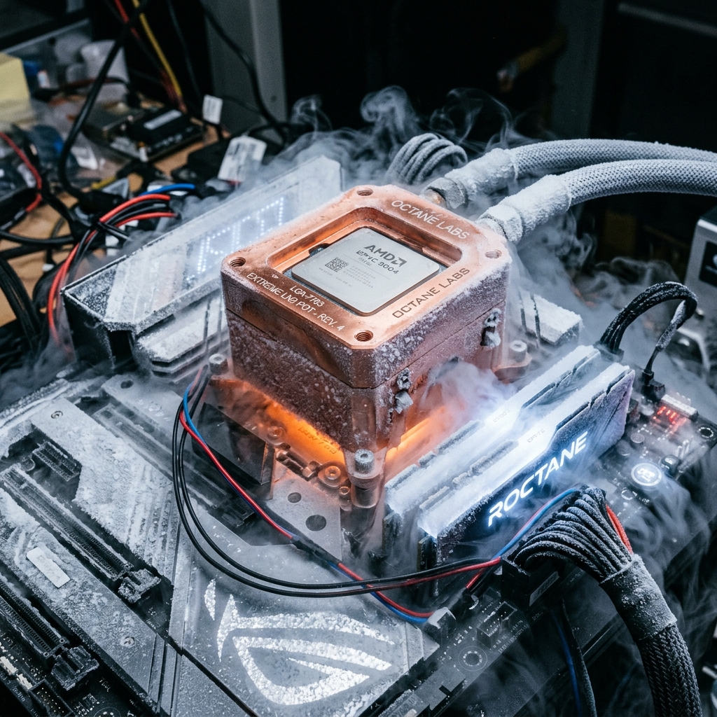 Chip de CPU gigante con nitrógeno líquido